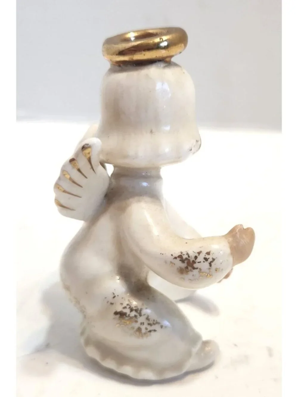 Vintage Lefton's Hand-Painted Ceramic Angel Figurine Gold & Halo Wings READ